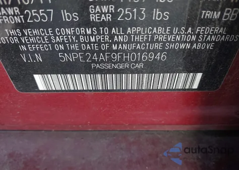 2015 Hyundai Sonata Se из США, поврежденный, VIN 5NPE24AF9FH016946